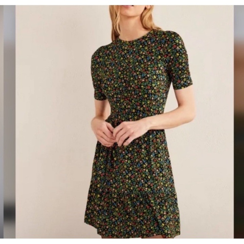 Boden Black Mini Dress with Multicolor Floral Print